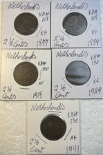 Netherlands 1877 - 1941  Two & Half 2-1/2 Cent VF - XF Condition 5 Coin Lot