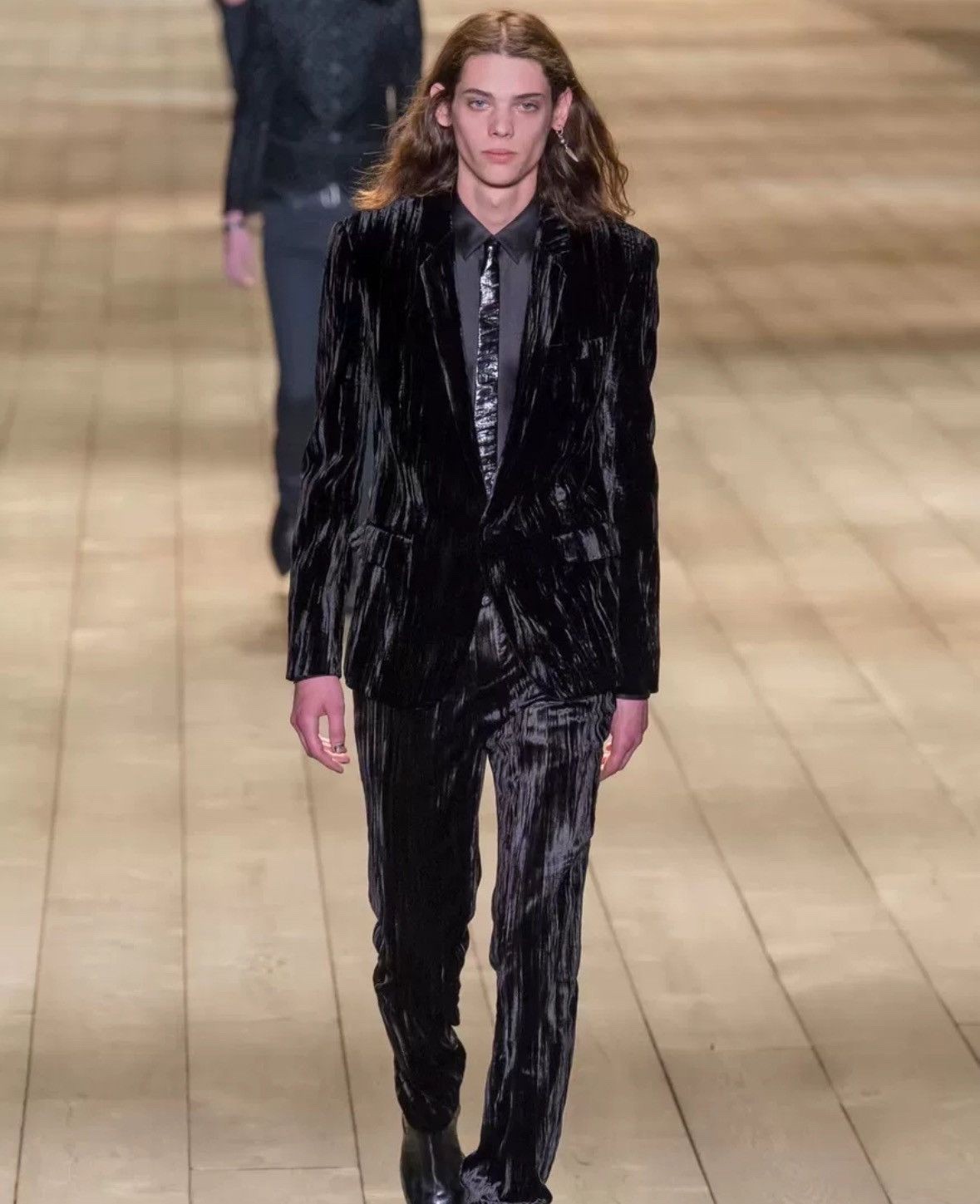 SAINT LAURENT Tuta Set up Velluto Velluto Giacca Nera 44 Pantaloni M