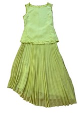 Vintage Emanuel Ungaro Paris Silk/Wool Skirt Top Set Size 2 Pleated Lime Color