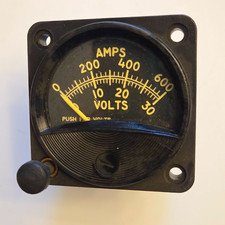 Aircraft Voltammeter 0-600A 0-30V Push Volts 2-1/4