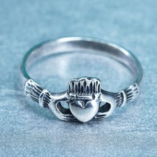 Size 6, Irish Claddagh friendship Sterling 925 silver ring, hand heart band