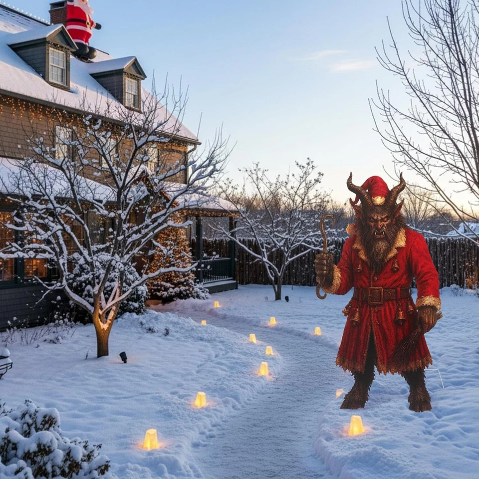 Placa de metal grande decoração de Natal ao ar livre Krampus 4 pés terror assustador Dem - Imagem 4 de 4