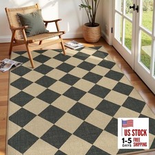 Checkered 3x5 Outdoor Patio Rug, Washable Easy Jute Rugs for Entryway Indoor