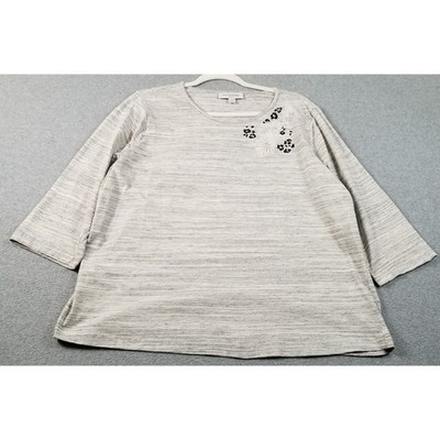Breckenridge Top Women's 2X Plus Gray Space Dye 3/4 Sleeves Blouse Stretch Knit
