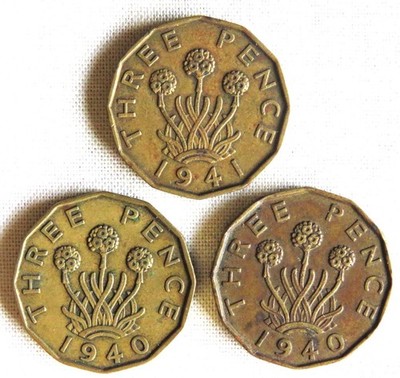 1940, 1940, 1941 Great Britain Three Pence    (214)
