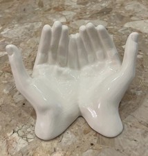 Vtg Post Modern Pop Art FUNK Hands White Ceramic Soap Trinket Dish 6.5x6x3.5