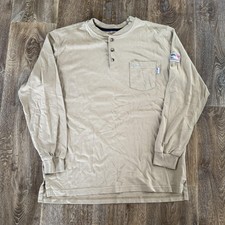 Tyndale Henley Shirt Mens Large Beige Flame Resistant FR CAT 2 Workwear USA