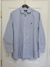 Polo Ralph Lauren Striped Blue White Shirt Long Sleeve Men's Size 17 Button Up