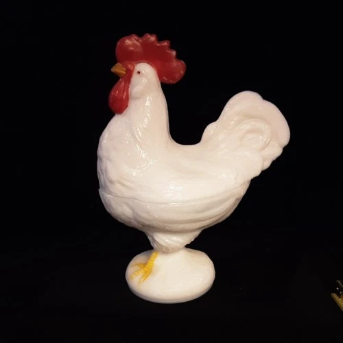 Milk Glass Rooster Figurine White Red Comb Yellow Feet, Westmoreland
