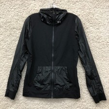 Under Armour Jacket Womens Medium Black Full Zip Fitted Running Athletic Hooded