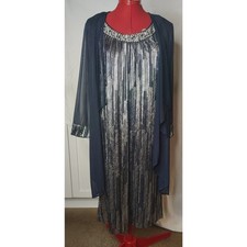 NWT R M Richards Beaded Jacket Sheath Dress 2 Piece Set Size 12 Navy/Silver 3377
