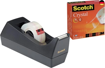 BESUCHE DEN SCOTCH-STORE Scotch C38 Tischabroller Crystal Klebeband, Schwarz, Standard, 1 Rolle, 19 mm x