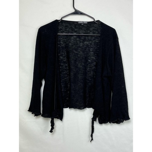 Luna Luz Women's Size Large Black Lightweight Open Front Long Sleeve Cardigan