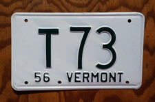 1956 VERMONT License Plate Low # T 73