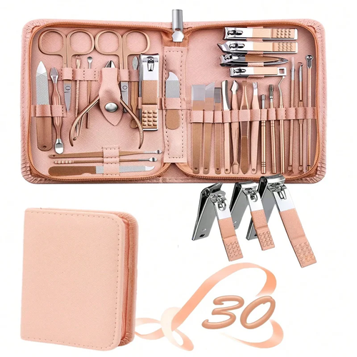 30 Pieces of Professional Stainless Steel Nail Clipper Set, Rose Gold ...