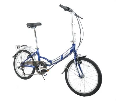 Ammaco Pakka Compact 20 Inch Wheel Folding Shopper Camping Bike 6 Speed Blue - Image 1 of 4
