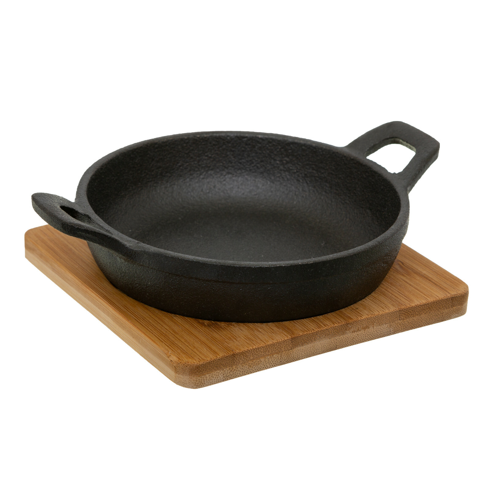 Poele en fonte rond 12 cm mini plat de cuisson induction et planche bambou