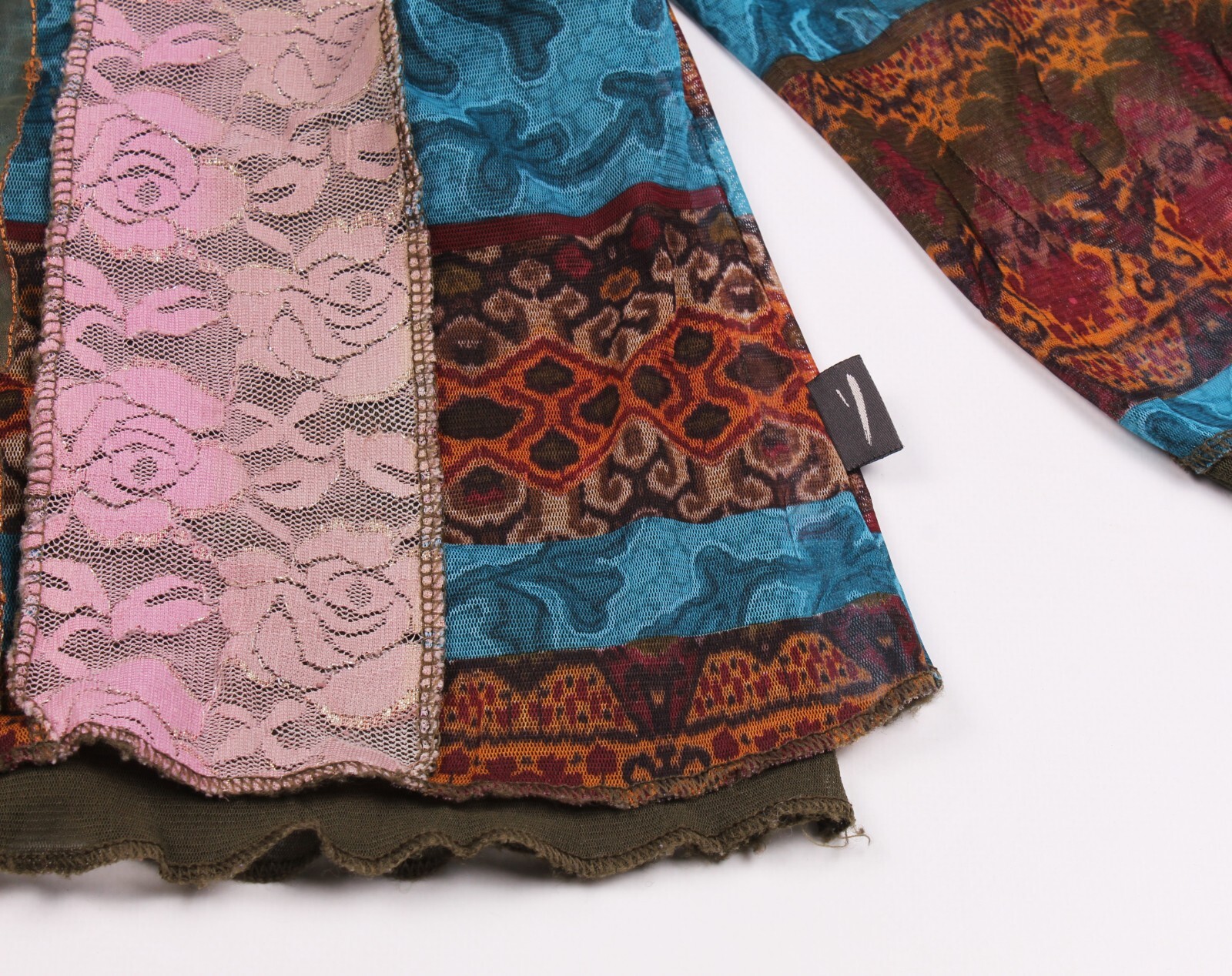 Vintage Vango Paris Mesh Printed Boho Y2K Multicolor Blouse Top Size 4