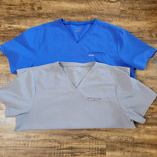 2 JAANUU Unisex 2x Scrub Tops Blue J86055EE Gray J86028E Nurse Doctor Shirts