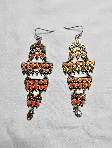 LUCKY BRAND Chandelier Earrings Red Stones - Picture 1 of 5