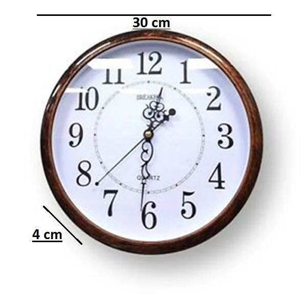 OROLOGIO DA PARETE TONDO EFFETTO VINTAGE LEGNO 30CM CASA UFFICIO CLASSICO STANZA - Immagine 2 di 3