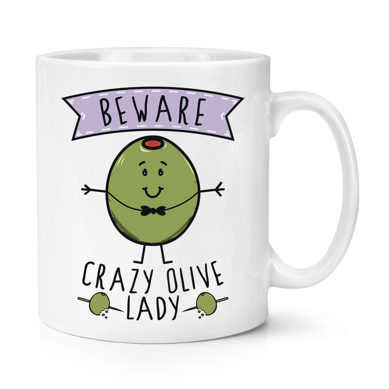 Beware Crazy Olive Lady 10oz Mug Cup - Funny Vegan Vegetarian Food