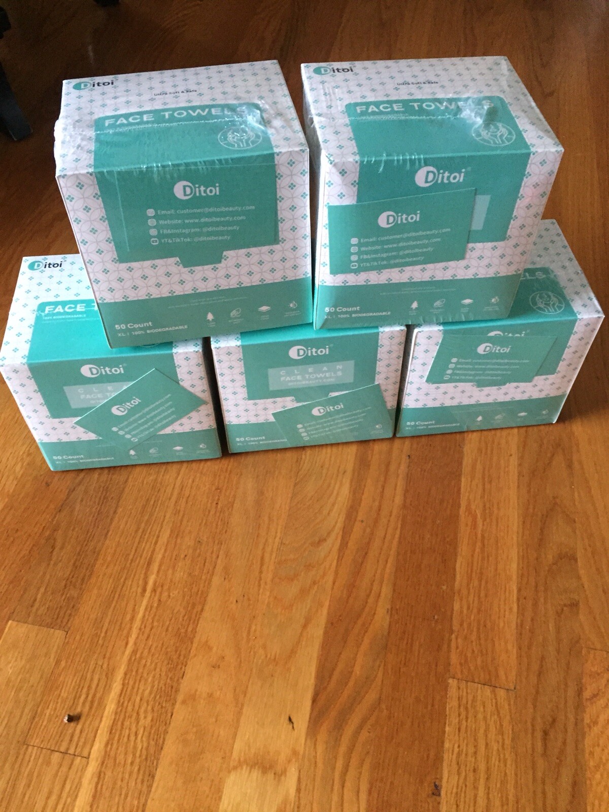 5 Packs Ditoi Disposable Face Towels, Biodegradable Super Soft & Thick 50Count