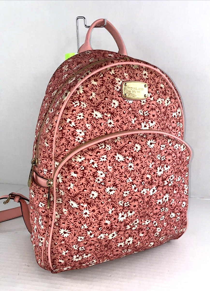 Michael Kors Abbey Large Backpack Bag Peach Floral Zip Nylon  display picture 2