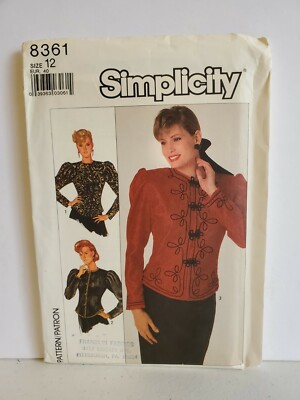 Simplicity Sewing Pattern Women's FITTED LINED JACKET 8361 Sz 12 UNCUT