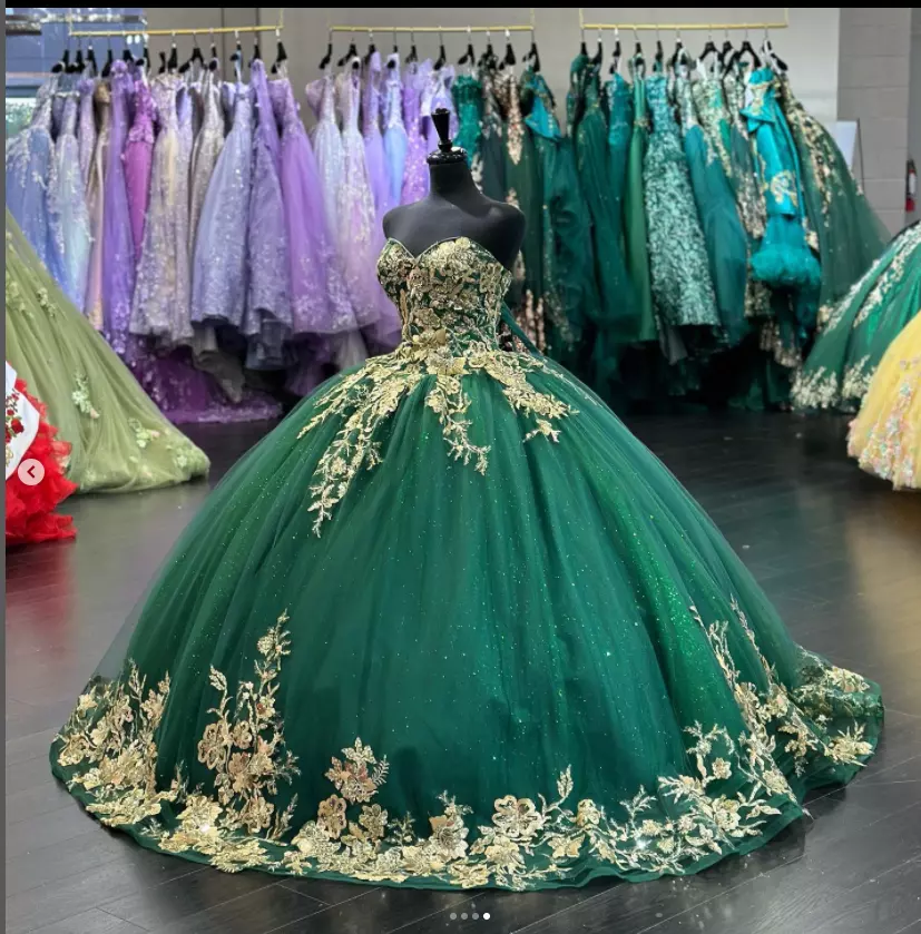 Emerald Green Quinceanera Dresses Ball Gown Puffy Beaded Sweet 16 Princess  Party | eBay