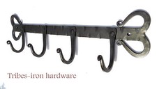 Handmade 4 Hook Wrought Iron Rack Coat Hat Bag Towel Hanger Wall Door Home Decor