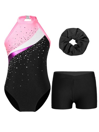 Kids Girls Bodysuit With Shorts Gymnastics Rompers Yoga Leotard Gym Dance Sport - Picture 17 of 113