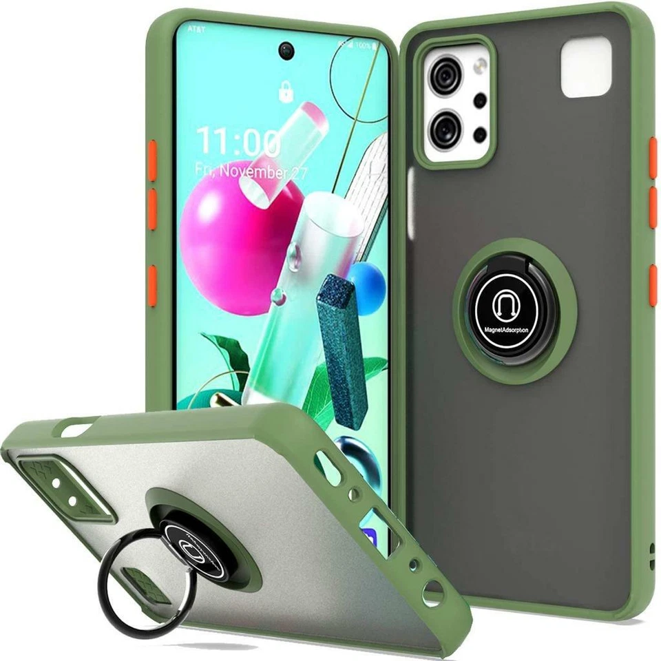 New For LG K92 5G 2020 Phone Ring Case Magnetic Metal Kickstand Clear Back Cover - Image 3 of 4