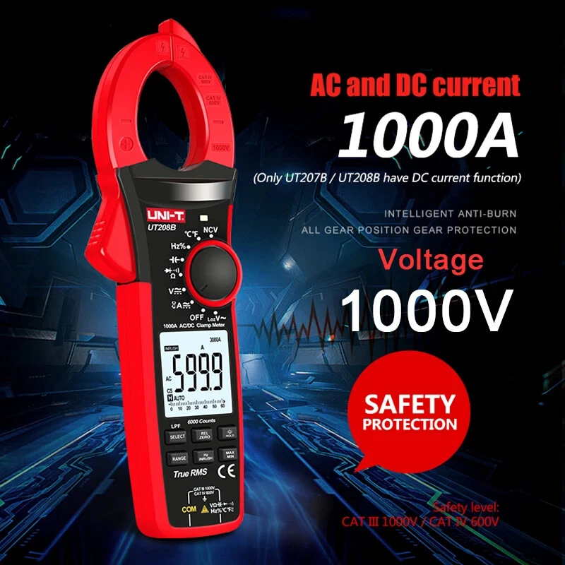 UNI-T UT208B TRMS Digital Clamp Meter NCV Multimeter 1000A Inrush LoZ ACV LPF Te - Image 4 of 4
