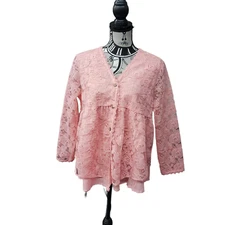 E-Retro Women's size Large Pink Lacy Lace Jacket NWT 
