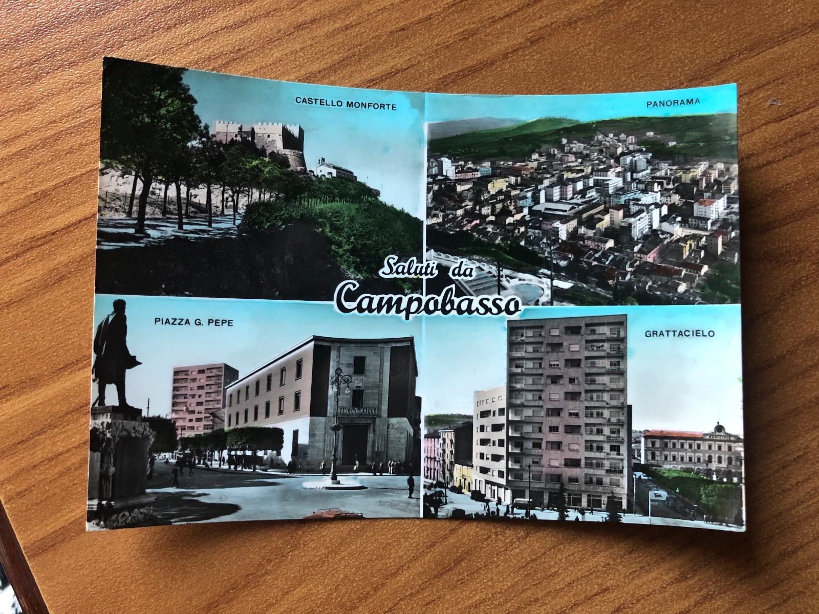 CARTOLINA SALUTI DA CAMPOBASSO CASTELLO MONFORTE PIAZZA G. PEPE VIAGGIATA OO