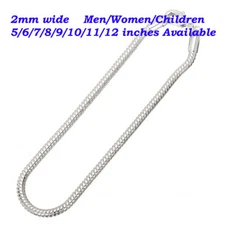 Genuine 925 Sterling Silver Tarnish-Free 10inch Long Snake Chain Bracelet/Anklet