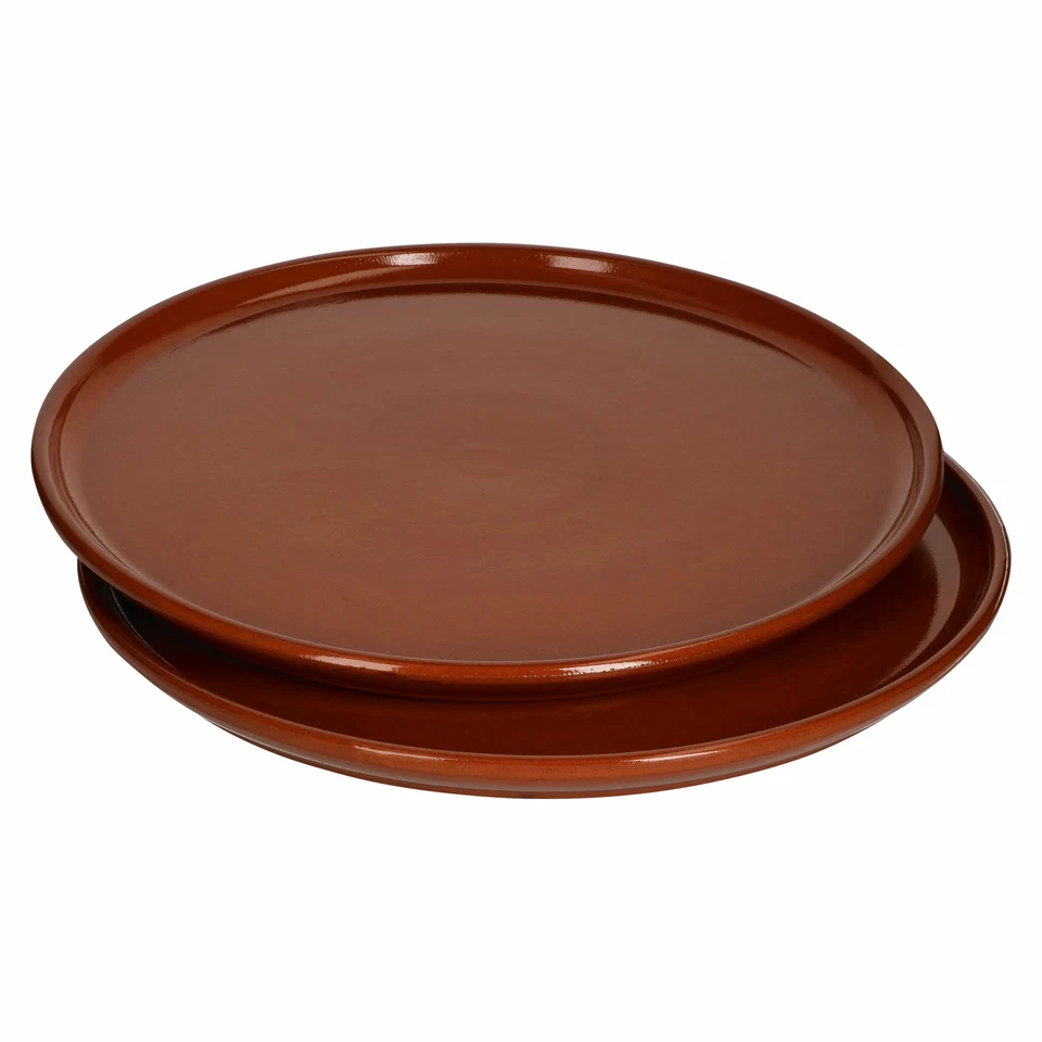 2er-Set Pizzateller Tonteller Ø 32 cm Speiseteller mediterran XL-Servierplatte - Bild 2 von 4