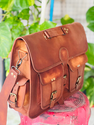 Handgefertigt aus Leder Laptop Messenger Vintage braune echte Schulter Aktent...