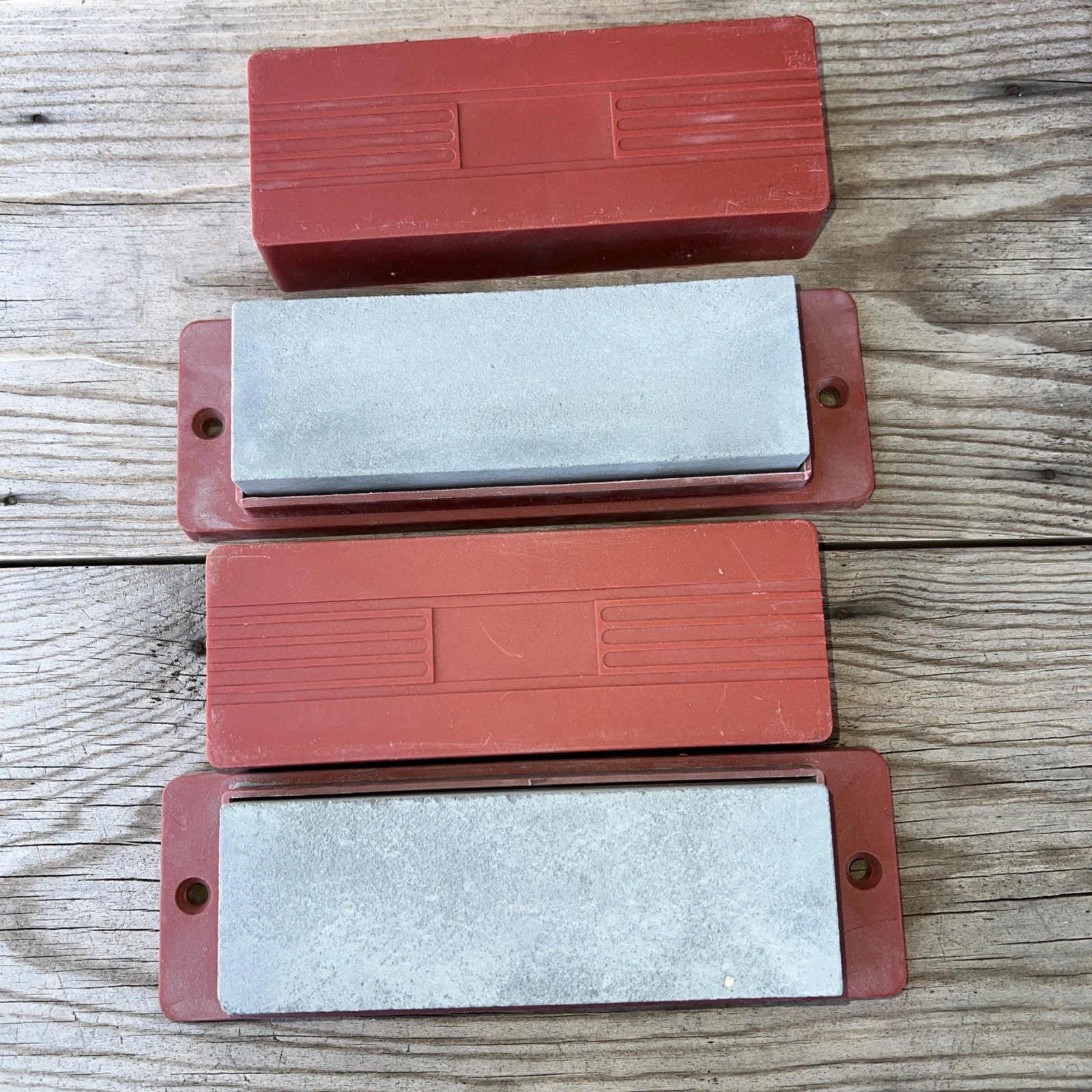 Set Of 2 VINTAGE SHARPENING STONE KNIFE SHARPENER WITH CASE