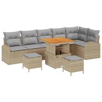 Garten Sofa Set Mit Kissen 9-Teilig Beige Hellgrau Lounge Sitzgruppe