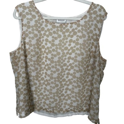 BASLER Sleeveless Blouse White with Tan Polka Dots Women's Size 44