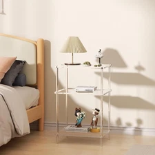 Acrylic Side Tables with 3 Shelve,Bedside Table Clear Nightstand for 