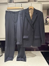 M&S Collezione Navy Pinstripe Wool Suit 40R Jacket 36W 33L Trousers Made InItaly