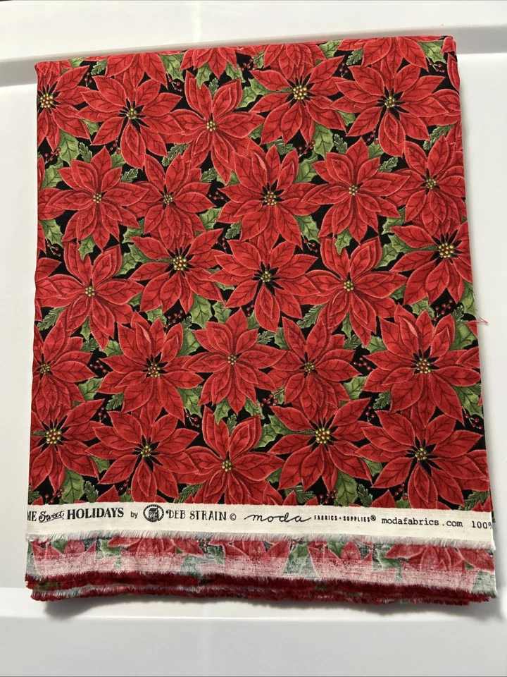 "Home Sweet Holidays" by Deb Strain 2  yards X 44” Moda 100% cotton Poinsettias - Image 4 of 4