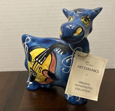Vintage Turov Art Ceramics Coasters & Trivets Blue Cow Music 6  Figurine Signed