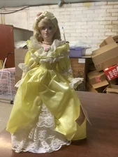 Anco 16” Porcelain Doll Yellow & White Dress Very Belle From Beauty And Beast.