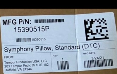 NOS -Tempur-Pedic  Symphony Pillow Standard # 15390515P MEDIUM FEEL ( 24X 17X 5)