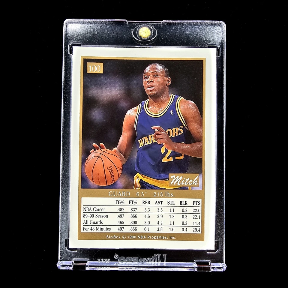 Tarjeta rara Mitch Richmond GS Warriors 1990 NBA Skybox baloncesto coleccionable #100 Foto 2 de 2