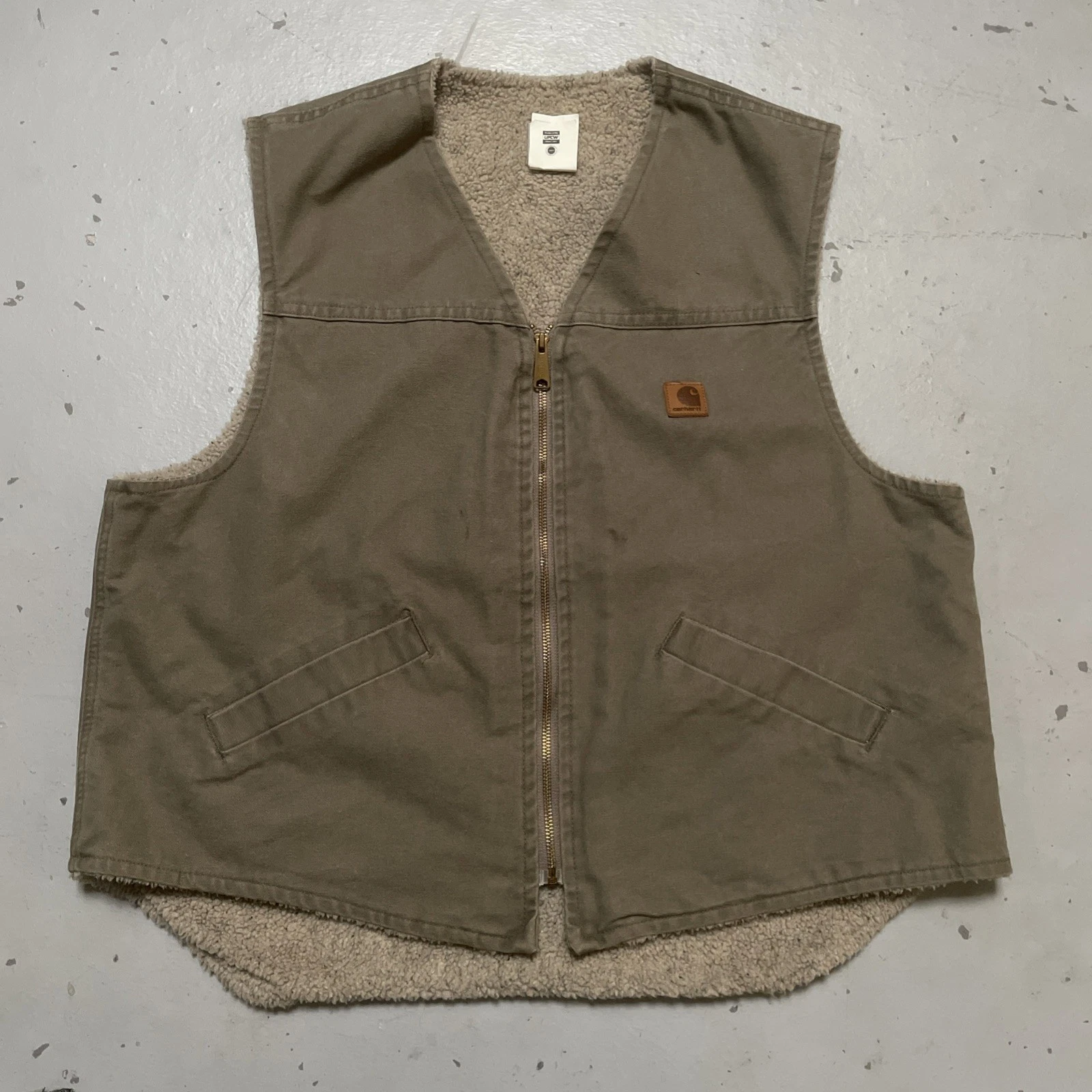 Vintage Carhartt V13 DES Desert Sherpa Lined Canvas Work Ranch Vest Made USA XL